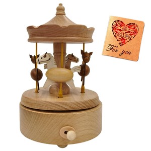 Aqdus Saleem Pine Wood Handcrafted <b>Carousel</b> <b>Horse</b> Music Box-Eco-friendly Durable Rustic Wooden Figurine for Tabletop Wholesale - Product Image 1