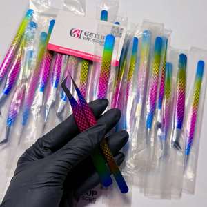 Pince à épiler cils Getup Brosons IMPEX Rainbow en acier inoxydable, pointes lisses de précision, 10 mm, ensemble en boîte - Product Image 2