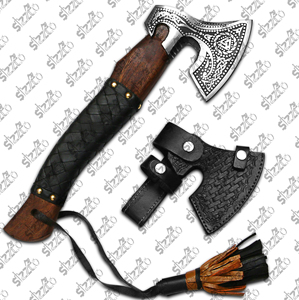 Custom Hand Forged Viking <b>Bearded</b> Axe High Carbon Steel Valknut Etched Hatchet Leather Wrap Handle Battle Axe Sheath - Product Image 6