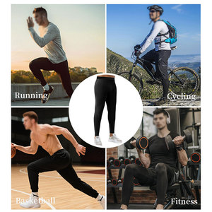 Legging de yoga noir uni pour homme, respirant, doux au toucher, confortable, durable, coupe ajustée, coutures résistantes, collant. - Product Image 2