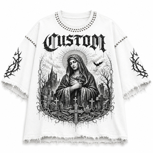 เสื้อยืดคอกลมสีขาวพิมพ์โลโก้ตามสั่ง ผ้าฝ้าย 100% ทรงหลวม แขนสั้น สไตล์วินเทจ สำหรับใส่ได้ทั้งชายและหญิง - Product Image 1