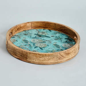 Plateau de service rond en bois fabriqué à la main avec imprimé floral Plateau rustique décoratif pour collations, thé, pour hôtel à la maison FWE - Product Image 2