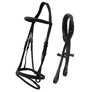 บังเหียนหนังคุณภาพสูงพรีเมียม พร้อมสายรัดจมูกแบบสแนฟเฟิลรูปเลข 8 ตกแต่งด้วยการเย็บแบบดีไซเนอร์ ทนทาน ผลิตจากสแตนเลสสตีล พร้อมสายบังเหียนแบบเว็บ - Product Image 1