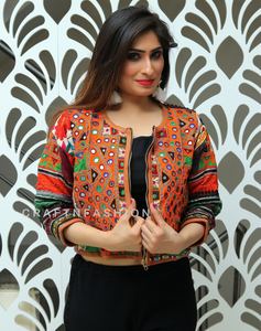 Blouson Bomber Court Écologique et Respirant Grande Taille pour Femme, Style Bohème Gypsy, Broderie Florale Vintage et Broderie Miroir Épaisse - Product Image 3