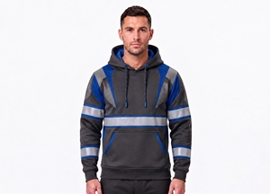 custom reflective safety hoodie men neon pink chevron pattern tape <b>fleece</b> pullover hooded sweatshirt warm winter road workwear - Product Image 6