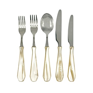 Luxury Mother Of Pearl Cutlery Set 18/10 Stainless Steel Flatware With Ivory Nacre Effect <b>Handles</b> Italian Venezia Design On Sale - Product Image 1
