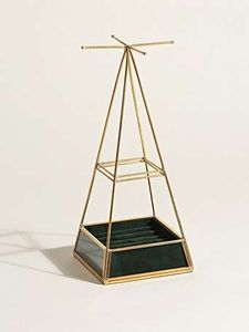 Minimalist <b>Black</b> Metal Jewelry Stand With Round Base And Geometric Design For Bedroom Storage - Product Image 3