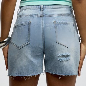 Shorts de Mezclilla de Cintura Alta para Mujer, 300 g, Lavado Claro, Estilo Vintage, Corte Regular, Casual, Verano - Product Image 2