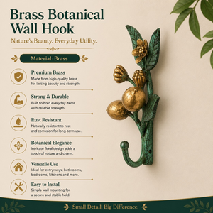 Decorative Lemon Branch Wall Hook Antique Brass Green Metal Wall Mounted Coat Key Towel <b>Holder</b> Botanical Home Decor Organizer - Product Image 5