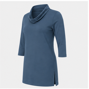 Womens Steel Blue Cowl Neck Three Quarter Sleeve Slim <b>Tunic</b> Fit T Shirt WTS-0117 - Product Image 3