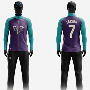 <b>Men</b> Soccer Training <b>Suit</b> Premium 180 GSM Polyester Interlock Teal <b>Purple</b> Black Tracksuit with Heat Transfer Custom Logo Set - Product Image 1