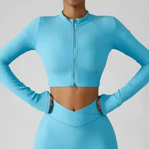 Women's Slim Fit Gym Fitness <b>Workout</b> Cropped Tops Long Sleeve Yoga Coat Zipper Design Sports Wear Running Yoga <b>Jacket</b> for Women - Product Image 1