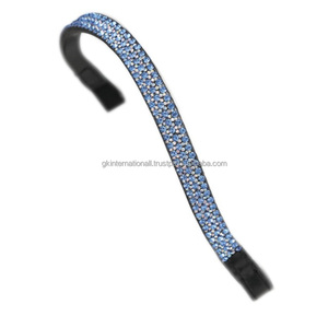 Banda para cejas de caballo de cuero de la mejor calidad con pequeños cristales brillantes azules Banda para cejas ostentosa Fabricante mayorista de equipos para caballos - Product Image 2
