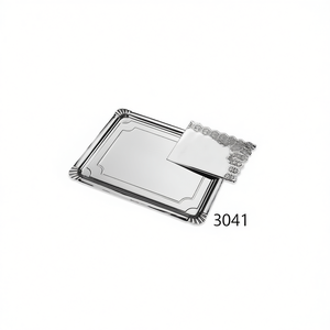Plateau rectangulaire jetable en papier argenté, alternative écologique aux assiettes et bols en plastique pour le service et la restauration - Product Image 1