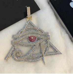 Collar de Lujo con Colgante Ojo de Horus con Incrustaciones de Moissanita VVS, Joyería Hip Hop, Chapado en Oro - Product Image 1