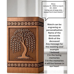 Engraved Willow Tree Cremation Urn - Handmade Rosewood Memorial urn Memorial Keepsake by AYAANS - Product Image 1