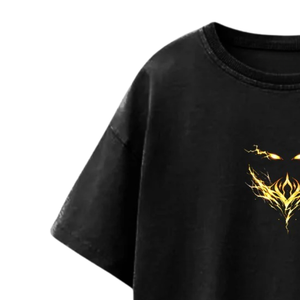 T-shirt en coton noir surdimensionné personnalisé avec imprimé Yeux de feu dorés, respirant, écologique, unisexe, streetwear, tee-shirt décontracté pour homme - Product Image 5
