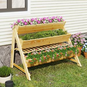 Jardinière verticale en bois à 3 niveaux avec étagère de rangement - Product Image 2