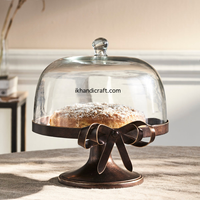 Offre Spéciale : Présentoir à Gâteaux et Cupcakes 4 Pièces en Métal Bronze Vintage avec Dôme en Verre, Plateau CLOCHETTE ROSETTE, Qualité Alimentaire, Personnalisable pour Mariages et Fêtes