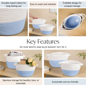 Natural Cotton <b>Storage</b> <b>Baskets</b> Set of 3 for Living Room, Bedroom, and Office Organization - Product Image 3