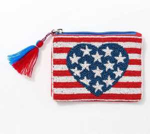 <b>White</b> USA Flag Beaded Crossbody <b>Bag</b> Patriotic Star Stripe Chain Strap Handbag National Holiday <b>Clutch</b> - Product Image 2