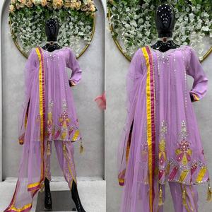 Robe de soirée de luxe Eid dans le style indien pakistanais nouvelle broderie de créateur avec un vrai miroir sur la vente de vêtements Salwar en velours - Product Image 6