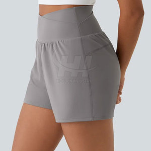 Shorts de sport taille haute pour femme, respirants, séchage rapide, avec braguette zippée et poches, coupe croisée, pour la course et le yoga - Product Image 6