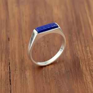 Anillo de lapislázuli hecho a mano, plata de ley 925, joyería minimalista con piedra preciosa en forma de barra para mujer, regalo. - Product Image 6
