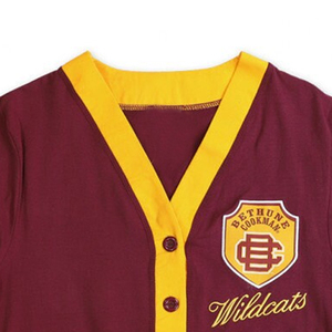 Bethune Cookman Wildcats Maroon Yellow V-Neck Cardigans Full Sleeve Button Front Embroidered Logo Women's Sweaters - Product Image 4