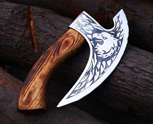 Cuchillo para Pizza Vikingo de Acero al Carbono Forjado a Mano, Hoja Grabada, Funda de Cuero, Cortador de Pizza Artesanal de Primera Calidad, Resistente - Product Image 4