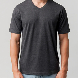 T-shirt décontracté pour homme, col en V, uni, 100% coton, tricoté, manches courtes, respirant, séchage rapide, 220 grammes - Product Image 1