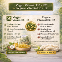 Vitamine D3 et K2 végétaliennes à marque privée OEM, source Lichen, 2000 UI 5000 UI, capsules de D3 à base de plantes, sans OGM, sans soja, 100g