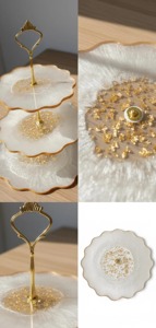 White And Gold Resin Flower Shape Three <b>Tier</b> <b>Cake</b> <b>Stand</b> Perfect For Birthday Parties Gifting And Dessert Display From India - Product Image 5