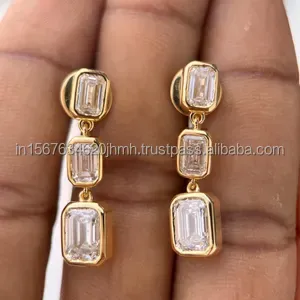 <b>Emerald</b> Cut Lab Grown Diamond Earrings in Yellow Gold, Luxury Elegant <b>Stud</b> Earrings for Women, Bridal Anniversary Wedding Gift - Product Image 4