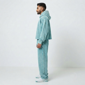 Men Acid Wash Oversize <b>Hoodie</b> Long Sleeve Pullover Lose Fit Drop Shoulder Drawstring Waist Wide Leg Pants <b>Hoodie</b> Tracksuit Men's - Product Image 3