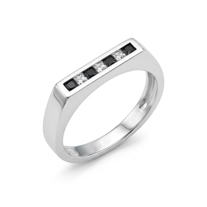 <b>Black</b> White Checkerboard Princess Cut Moissanite Engagement Anniversary <b>Ring</b> 925 <b>Silver</b> Band Geometric Wedding Jewelry Unisex - Product Image 1