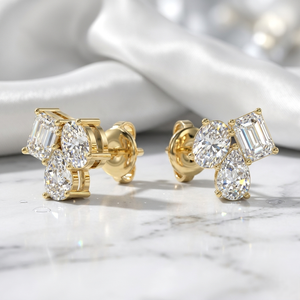 0.90CTW Lab Grown Diamond Oval & Pear Shape Prong Three Stone Multi <b>Stud</b> Earrings 18K Gold IGI Certified Women's - Product Image 2