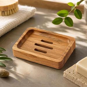 HASAN CRAFT HC-0001 Porte-savon en bois rectangulaire, minimaliste, moderne, pour salle de bain, écologique, avec drain, en matériau naturel - Product Image 1
