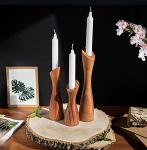 Ensemble de 2 bougeoirs en bois naturel de qualité supérieure, faits à la main, pour bougies chauffe-plat, articles de maison, au meilleur prix - Product Image 5