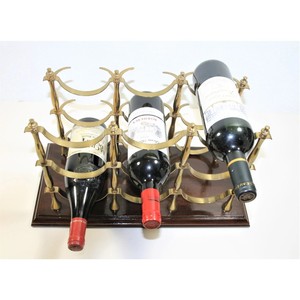 Classic Brass <b>Wine</b> Rack Rectangle Metal Bottle Holder With Wooden Base Durable For Home Bar Storage - Product Image 1