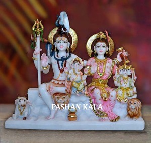 Handmade Alabaster Beautiful Shiva Family Statue - Product Image 3