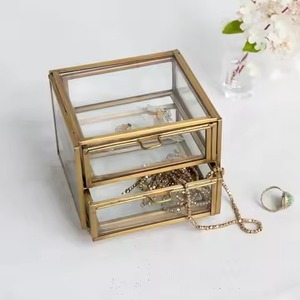 Glass Jewelry Organizer with Gold Frame Multi Compartment <b>Trinket</b> <b>Box</b> for Rings Earrings Necklace Vanity Storage Display - Product Image 3