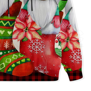 <b>Christmas</b> Gnome Print Hoodie Unisex Casual Winter Knitted Sweatshirt Regular Fit Pocket Design Red Green Pattern - Product Image 5