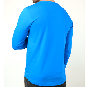 Camiseta de Manga Larga para Hombre, Cuello Redondo, Color Azul, Suave, Transpirable, Corte Ajustado, Ligera, Cómoda, Informal, Básica, a la Moda - Product Image 3