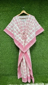 Caftán de Algodón con Estampado Floral Rosa, Hecho a Mano en India, para Mujer, Verano/Primavera, Ecológico, Cómodo, Vestido de Noche, Vestido Largo para Embarazadas, Estilo Boho - Product Image 5