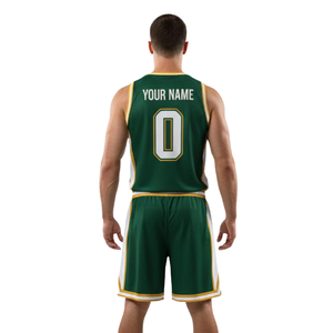 Ensemble uniforme de basketball pour hommes avec bordure contrastante, maillot sans manches à col rond et short ample, personnalisable avec le nom de l'équipe et le numéro du joueur - Product Image 2