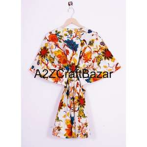 Kaftan en coton floral fait main pour femme, robe courte, paréo de plage, imprimé au bloc, vêtement de nuit, robe longue, caftan pour femme - Product Image 5