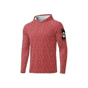 Camisa de Pesca para Hombre, Roja, Manga Larga, con Capucha, Protección Solar UPF 50, Estampada, con Bolsillo para Gafas de Sol - Product Image 1