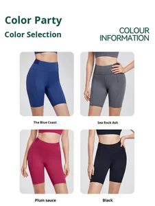 Women Eco-Friendly Ribbed Quarter-Length Yoga Shorts High-Waisted Butt-Lifting Seamless Spandex Nylon Solid Fitness <b>Tight</b> Shorts - Product Image 4