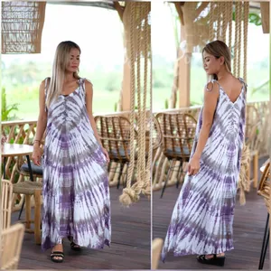 Robe longue maxi tie-dye style bohème pour femme, sans manches, col en V, légère, en rayonne fluide, décontractée, pour l'été - Product Image 2